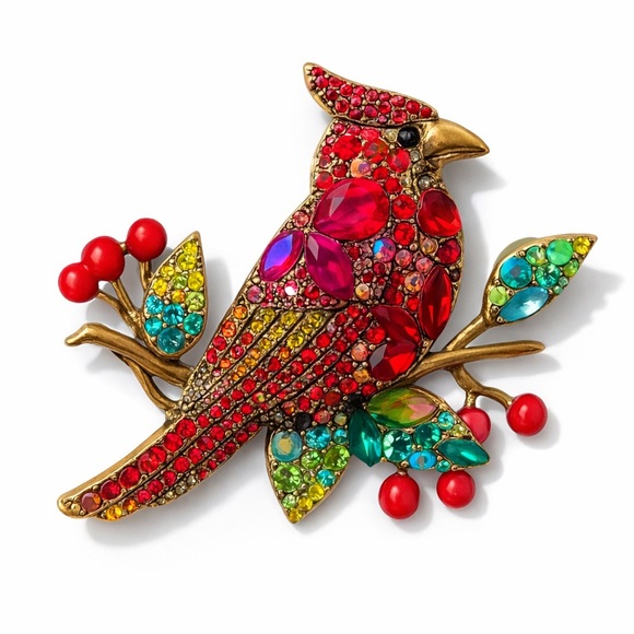 Anthropologie Jewelry - ⚜️💖 Winter Love Colorful Gemstone Bird Brooch 🐦‍🔥